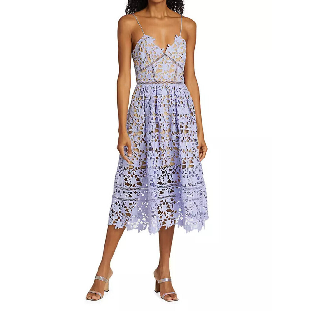 Self-Portrait women's Lace Crochet Dress Women’s US 2 midi Lilac PURPLE